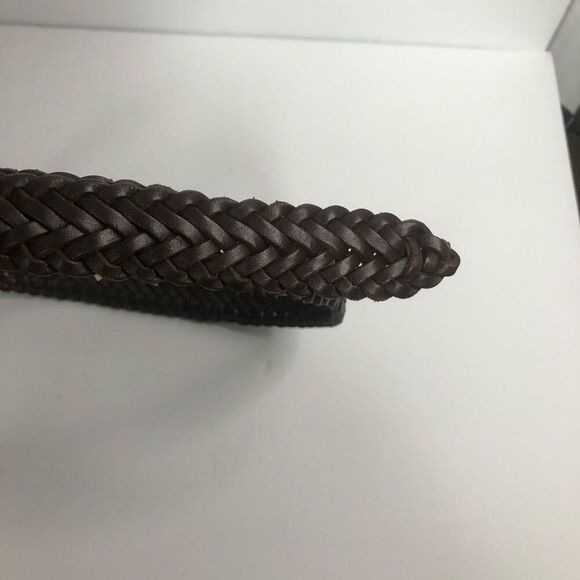 lands end brown leather braided belt large 1 inch wide classic work wear staple - Picture 4 of 8